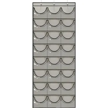 Úložný box Závěsný organizér 164 x 70 cm s 24 průhlednými kapsami Oxfordská látka + PVC Úložný závěs na dveře se 3 háčky na boty a drobnosti šedá