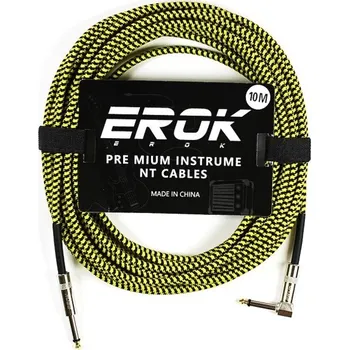 Klasická kytara EROK Kytarový audio kabel 10 m 6,35 mm samec–samec Protišumový opletený kabel pro elektrickou kytaru, baskytaru, klávesy a pedálové efekty žlutá