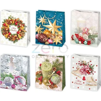 Dárková taška Taška papírová dárková 19x23x10,5 cm (lak) - vánoční (mix 10)