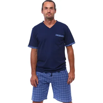 Pánské pyžamo Modré a modře kárované pyžamo pro muže s kraťasy 1P1837 modrá xxl