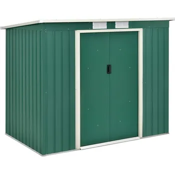 Zahradní stavba Plechový domek na nářadí malý tmavě zelený 267x181 cm, vč. základového rámu