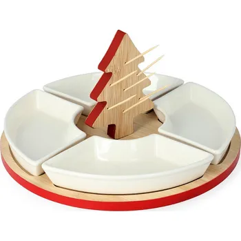 Vánoční dekorace Vánoční servírovací prkénko | TROEL | kulaté s miskami a vánočním stromkem 4ks | 804910