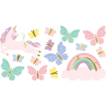 Odstranitelné tetování Dočasné tetování dětské jednorožec s motýlky 15 ks