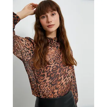 Cizojazyčná kniha Koton Chiffon Blouse Leopard Patterned Draped Collar Balloon Sleeve Koton hnědá 2448040