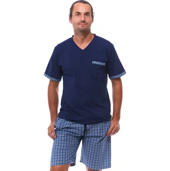 Pánské pyžamo Modré a modře i žlutě kárované pyžamo pro muže s kraťasy 1P1838 modrá xxl