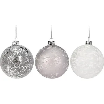 Vánoční dekorace H&L Vánoční skleněná ozdoba koule 8 cm, set 3 ks, bílá/stříbrná