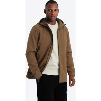 Pánská bunda Ombre Men's lightweight storm jacket with hood - brown Ombre hnědá 2955827