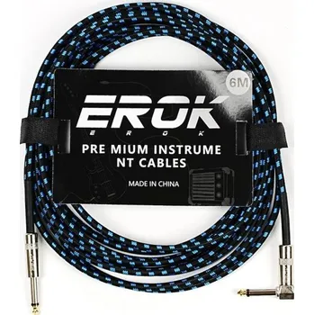 Hudební nástroj EROK Kytarový audio kabel 6 m 6,35 mm samec–samec Protišumový opletený kabel pro elektrickou kytaru, baskytaru, pedály a univerzální použití modrá