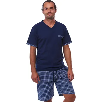 Pánské pyžamo Modré a šedě kárované pyžamo pro muže s kraťasy 1P1840 modrá 3xl