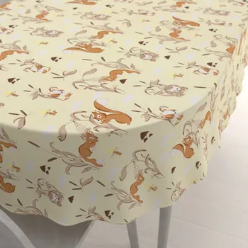 ubrus Dětský bavlněný oválný ubrus Sandra SA-700 Veverky a ježci na světle vanilkovém 60x100 cm