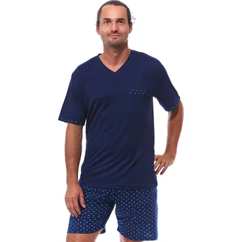 Pánské pyžamo Modré pyžamo pro muže s kraťasy APOLÓN z pružného přírodního materiálu - druhá kůže 1P1832 modrá m