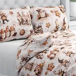 Bavlněné ložní povlečení Sandra SA-663 Hnědí skřítci s perníčky na bílém Jednolůžko 140x200 a 70x90 cm