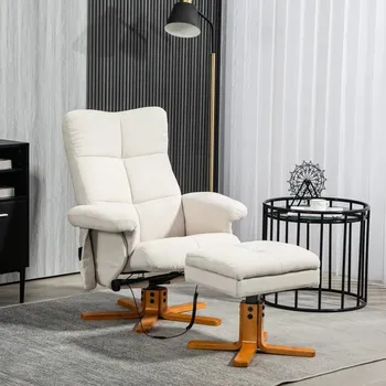 Masáž Polohovací masážní křeslo s taburetem | krémově bílé