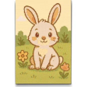Diamantové malování Diamantové malování - Zajíček na louce Velikost: 20x30cm, Rámování: Pouze srolované plátno, Diamanty: Čtvercové