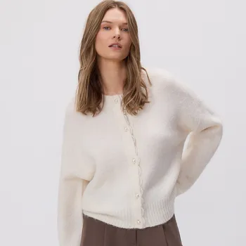 Dámský svetr Reserved - Kardigan s ozdobnými knoflíky - krémová - 240GV-01X - 240GV-01X-XL