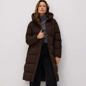 Dámský kabát Reserved - Dlouhá bunda s kapucí - tmavě hnědá - 692AY-89X - 692AY-89X-L