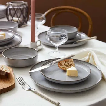 Jídelní sada 24 ks šedá/porcelán