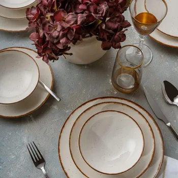 Jídelní sada 24 ks béžová/hnědá/porcelán