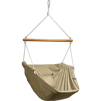 Závěsné relaxační křeslo béžový melír HOJDAVAK MAXIMUS OUT s polštářkem, Dřevo Indoor, Lano černé