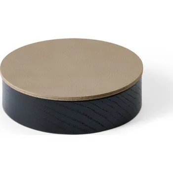 Úložný box Černý/hnědý dřevěný/z eko kůže úložný box s víkem/dekorativní ø 11x3,5 cm Circle Nupo – LIND DNA ID_1788010