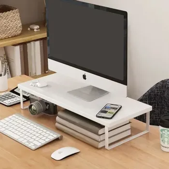Úložný box Zvýšený stojan pod monitor 40 x 20 x 8 cm Kovová základna a dřevěná deska Ergonomická podložka pod počítač Úložný prostor na stole bílá