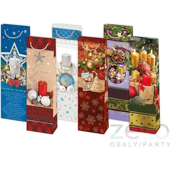 Dárková taška Taška papírová dárková na láhev 12x40x9 cm (lak) - vánoční (mix 8)