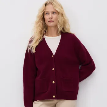 Dámský svetr Reserved - Vlněný kardigan - hnědá - 606FW-83X - 606FW-83X-L