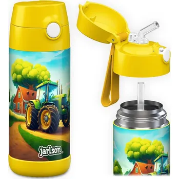 Termoska Dětská nerezová termoláhev s brčkem JARLSON CHARLI Traktor 350 ml