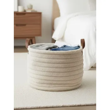 Úložný box Sinsay - Kulatý úložný koš s držadly z umělé kůže - béžová - 001GN-02X - 001GN-02X-ONE