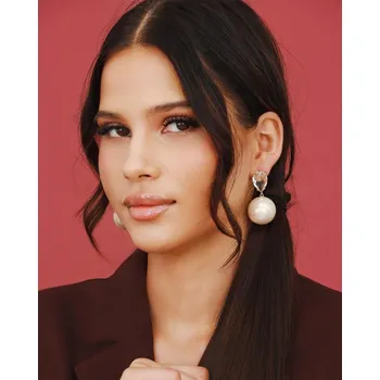 Náušnice Yvon Elegantní náušnice Luna Perla s velkou skleněnou perlou a krystalem