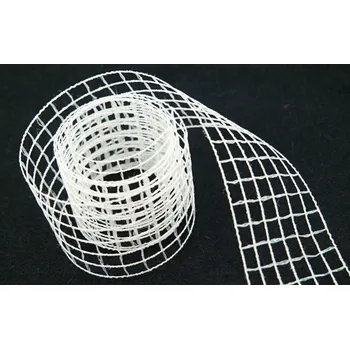 Stuha Mřížkovaná stuha - perleťová - šíře 5 cm