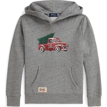 Chlapecká mikina Dětská mikina s bavlnou Polo Ralph Lauren šedá barva, s kapucí, s potiskem, 323981325001 90X, vel. 163-174