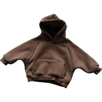 Dívčí mikina Zimní dětská fleecová mikina s kapucí Bavlna a polyester Volný střih s kapsami Jednobarevný teplý svetr pro chlapce i dívky Různé barvy hnědá 5