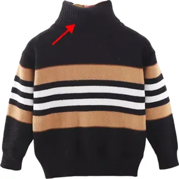 Dívčí svetr Dětský pruhovaný svetr s rolákem Dlouhý rukáv Vysoký límec Pruhovaný vzor Polyester Acetát Podzimní a zimní svetr pro chlapce a dívky černá 3