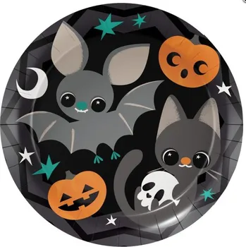 Karnevalový kostým Papírové talíře - Netopýr a kočka, 8 kusů