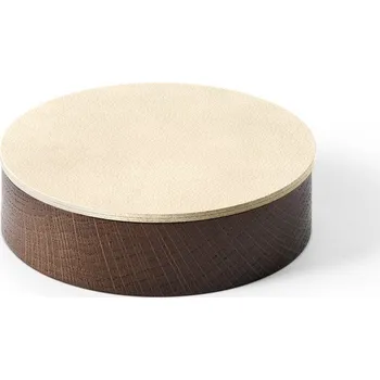 Úložný box Hnědý/krémový dřevěný/z eko kůže úložný box s víkem/dekorativní ø 11x3,5 cm Circle Nupo – LIND DNA ID_1787966