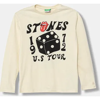 Chlapecké tričko Dětské bavlněné tričko s dlouhým rukávem United Colors of Benetton béžová barva, s potiskem, 3ATNC10RH 3ATNC10RH.G.Seasonal 80X, vel. 160