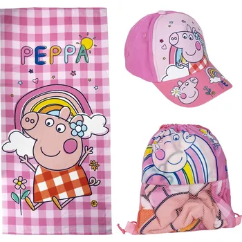 Ručník - osuška s kšiltovkou a pytlíkem Peppa Pig|Prasátko Peppa: Duha (70 x 140 cm)