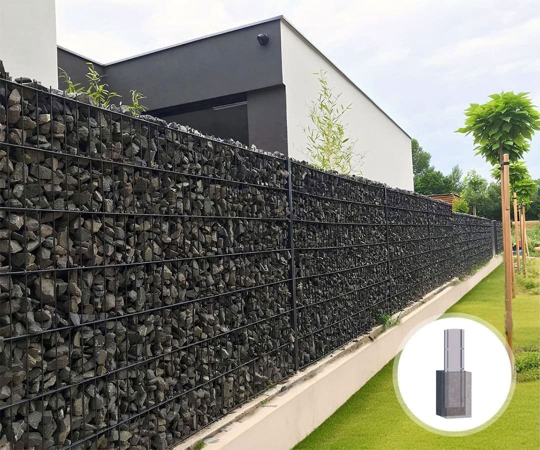 Gabionový plot 2D PRAKTIK, délka 250cm výška 203 cm, do betonu ANTRACIT
