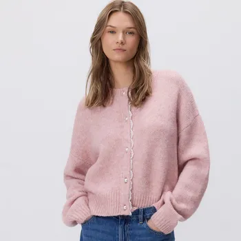 Dámský svetr Reserved - Kardigan s ozdobnými knoflíky - růžová - 240GV-38M - 240GV-38M-L