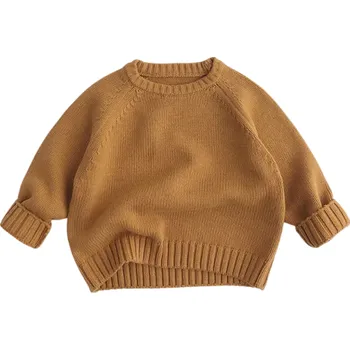 Dívčí svetr Dětský pletený svetr z čisté bavlny Vintage styl Jednobarevný svetr pro chlapce a dívky s výstřihem do O Měkký top pro batolata Podzim Zima krémová 5