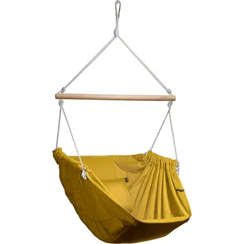 Závěsné relaxační křeslo hořčicové HOJDAVAK MAXIMUS s polštářkem, Dřevo Indoor, Lano bílé