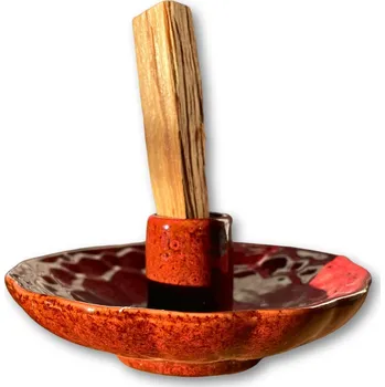 Čajovna Keramický držák na Palo Santo ve tvaru lotosu, lesklý, červený, průměr 12 cm