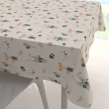 ubrus Dětský bavlněný čtvercový ubrus Sandra SA-701 Zajíčci a lišky s balónky - zelené na světle béžovém 40x40 cm