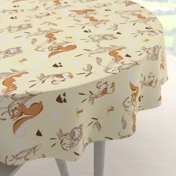 ubrus Dětský bavlněný kulatý ubrus Sandra SA-700 Veverky a ježci na světle vanilkovém Ø 40 cm