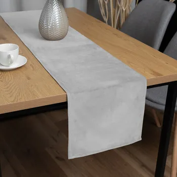 ubrus Sametový běhoun na stůl Velvet Premium SVP-027 Světle šedý 35x120 cm