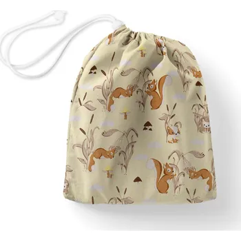 Školní sáček Bavlněný pytlík/sáček na přezůvky Sandra SA-700 Veverky a ježci na světle vanilkovém