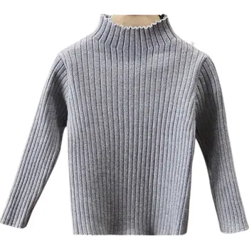 Dívčí svetr Dětský pletený svetr s vysokým límcem Bavlna Viskóza Jednobarevný svetr s dlouhým rukávem Podzimní a zimní hřejivý top pro chlapce i dívky Miminka šedá 18-24 měsíců