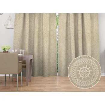 ubrus Dekorační závěs Leona LN-170 Bílé mandaly na režném 130x150 cm