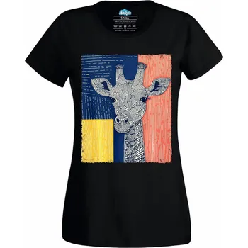 Dámské tričko Dámské tričko Žirafa v barvách Afriky (Velikost: L, Barva: Černá)